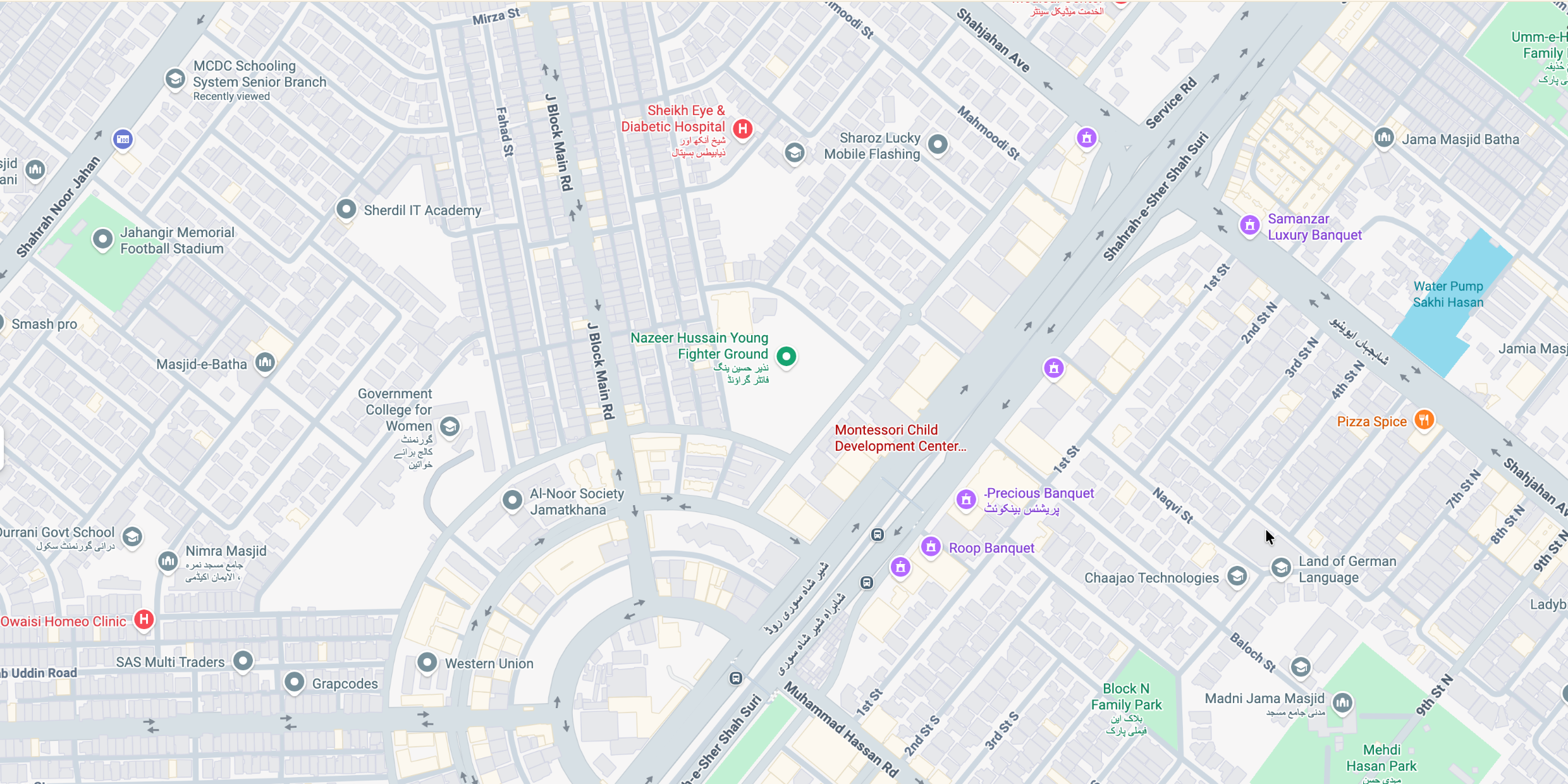 Map screenshot of the North Nazimabad campus